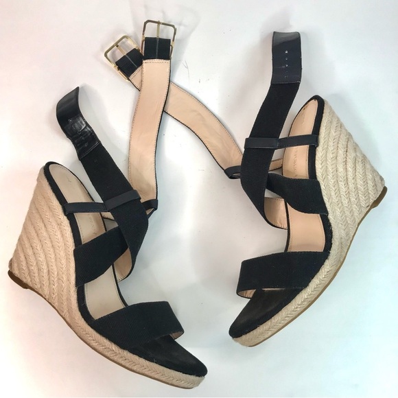 BANANA REPUBLIC TECLA Black Canvas Sz 9 Espadrille Wedge Crossover Ankle Strap - Picture 3 of 16